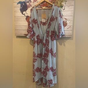 Kori Blue Garment with Red Leaf Pattern